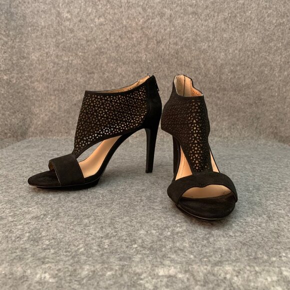 BCBGeneration Kadia Women’s Black Leather Heel Back Zipper Lattice Cage Shoes - Picture 3 of 12